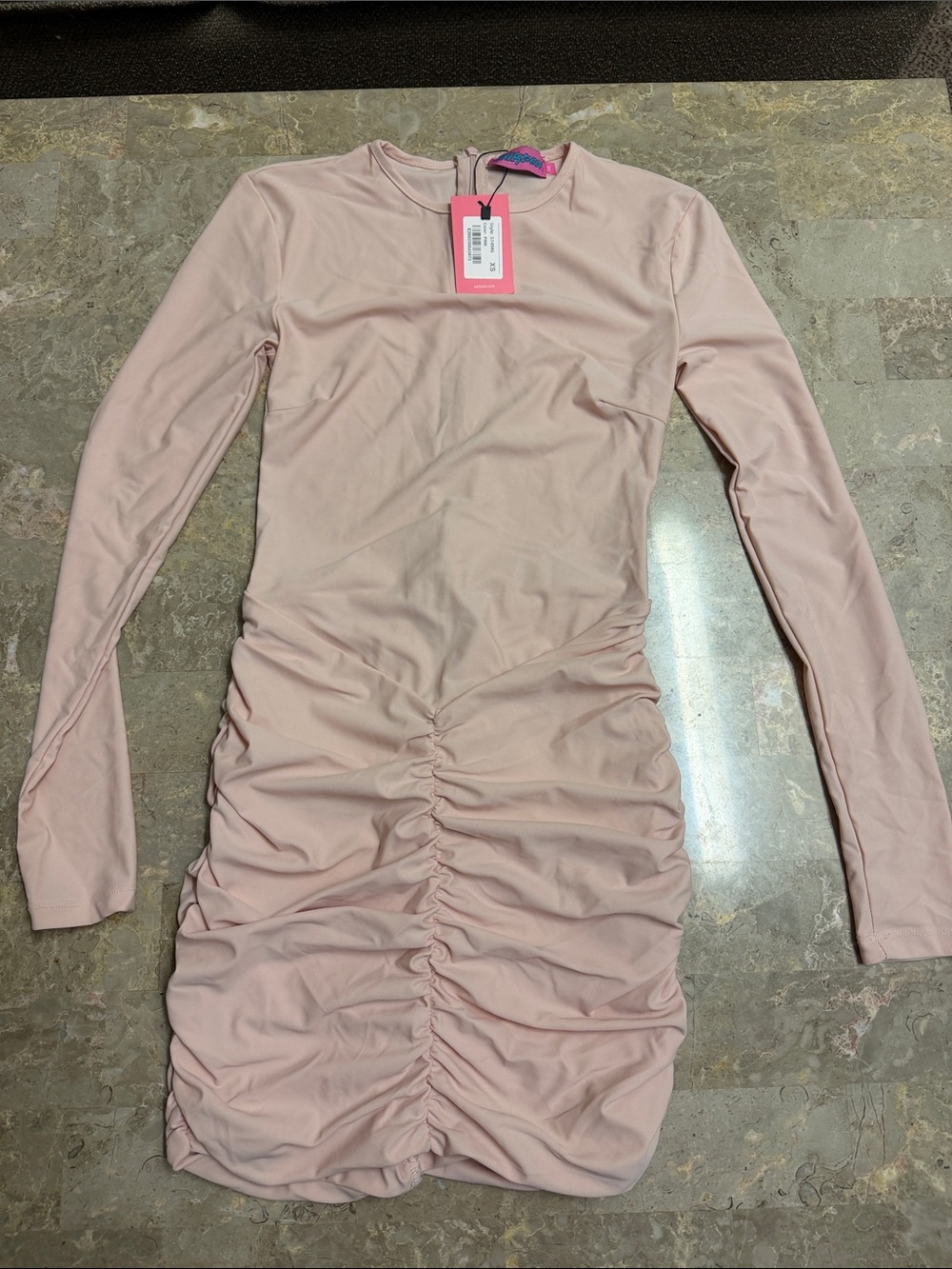 Edikted Long Sleeve Ruched Bodycon Dress - Light Pink
